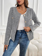 Dark Slate Gray Perfee Plaid Long Sleeve Outerwear Coats & Jackets