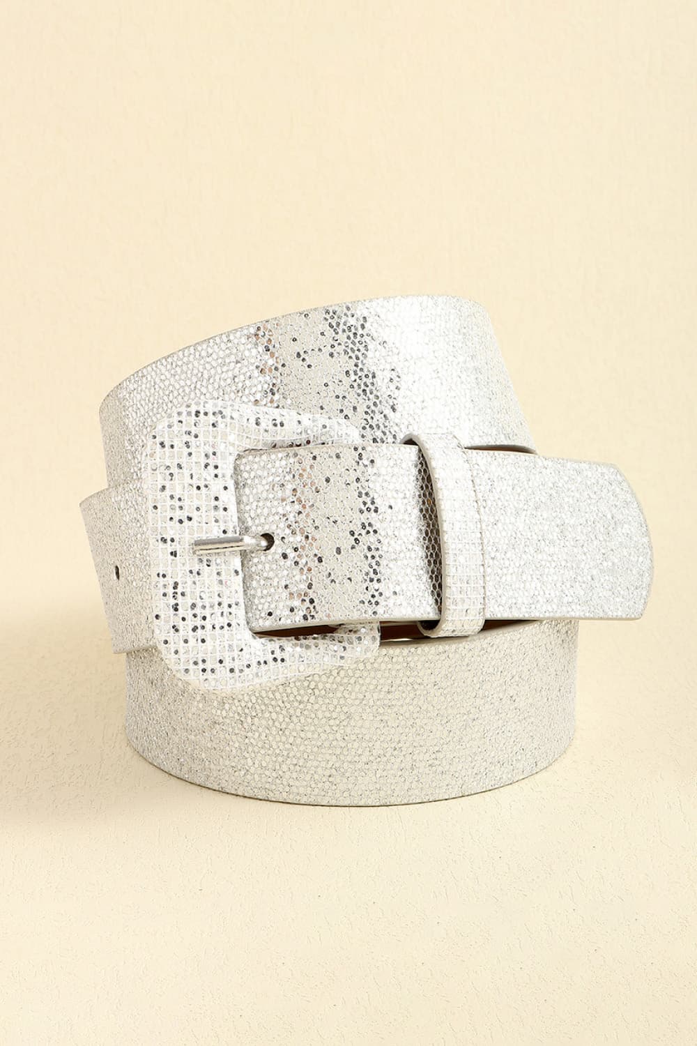 Antique White Glitter PU Leather Belt