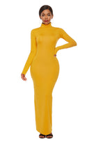 Goldenrod Mock Neck Long Sleeve Maxi Slim Dress Trends