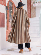 Gray Striped Open Front Long Sleeve Outerwear Coats & Jackets