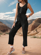 Tan Tied Sleeveless Jumpsuit with Pockets Clothing