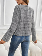 Dark Slate Gray Perfee Plaid Long Sleeve Outerwear Coats & Jackets