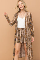 Tan And The Why Snake Print Kimono Open Front Longline Cardigan Coats & Jackets