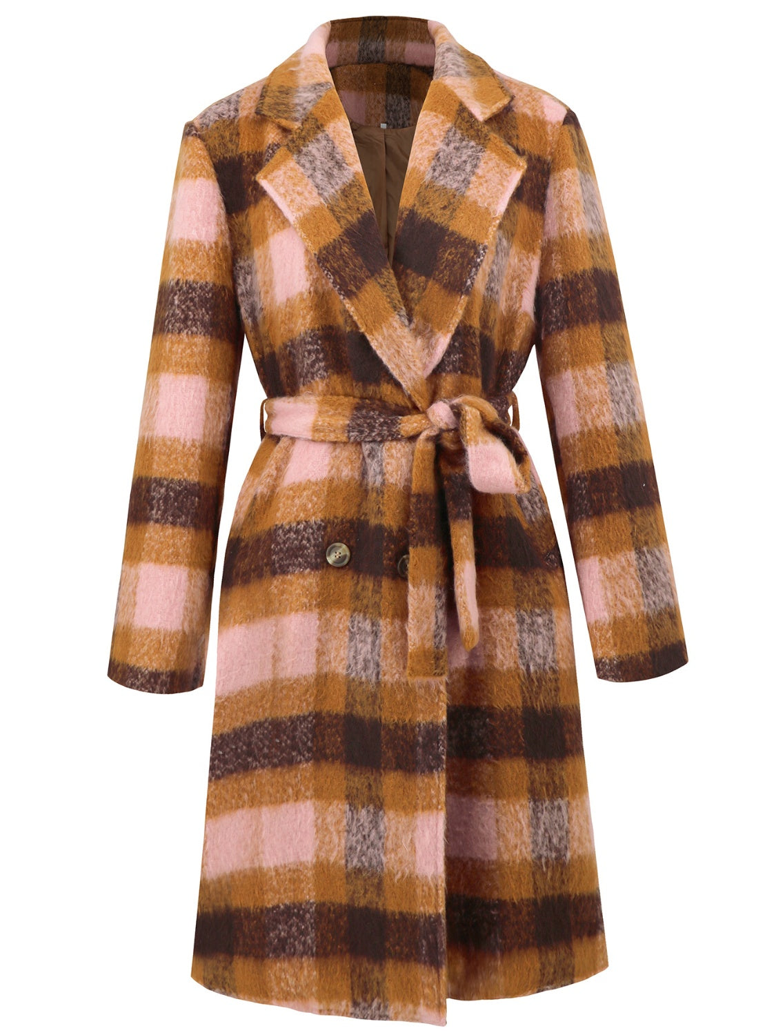 Sienna Tied Plaid Collared Neck Coat Coats & Jackets