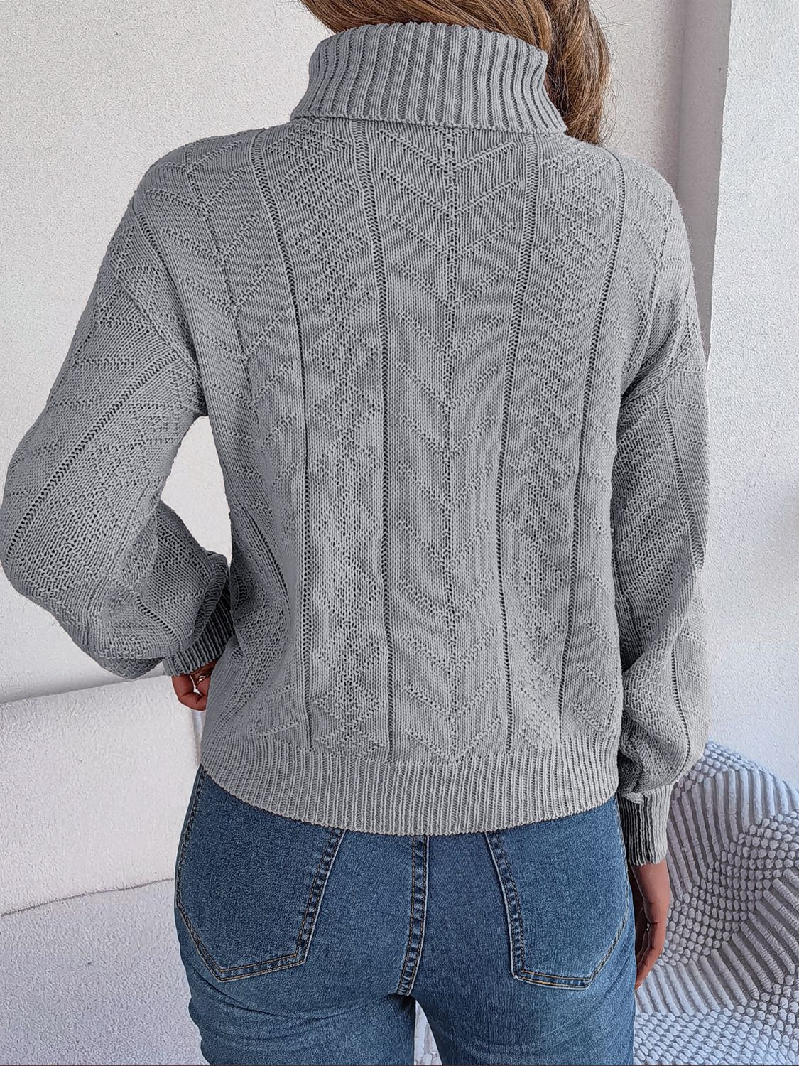 Dark Gray Cable-Knit Turtleneck Sweater Trends