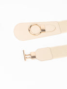 Antique White PU Elastic Wide Belt with Alloy Buckle Trends