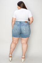 Light Gray Judy Blue Full Size High Waist Rhinestone Decor Denim Shorts Denim