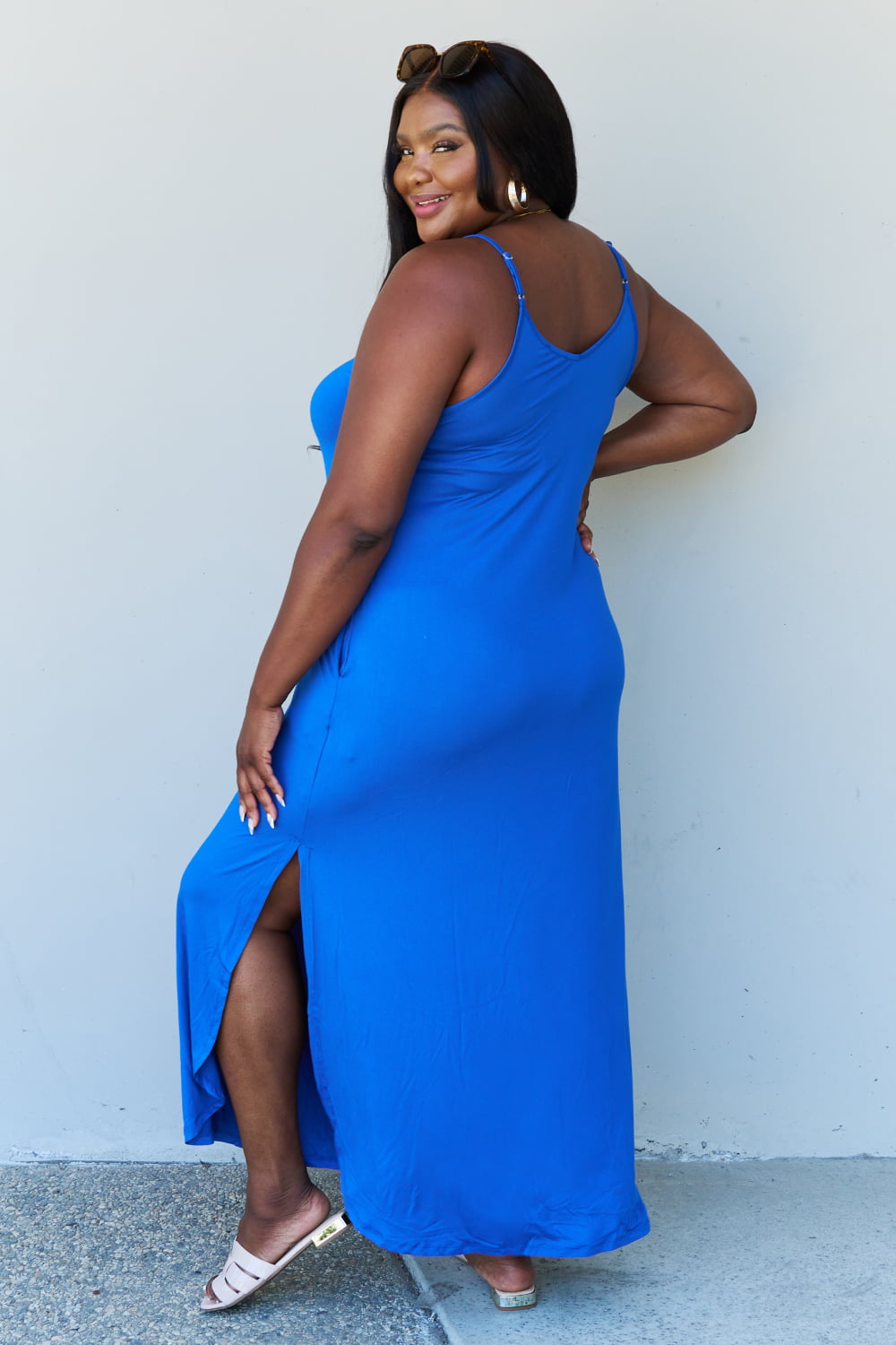 Light Steel Blue Ninexis Good Energy Full Size Cami Side Slit Maxi Dress in Royal Blue Dress