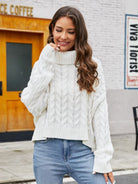 Light Gray Turtle Neck Cable-Knit Sweater Trends