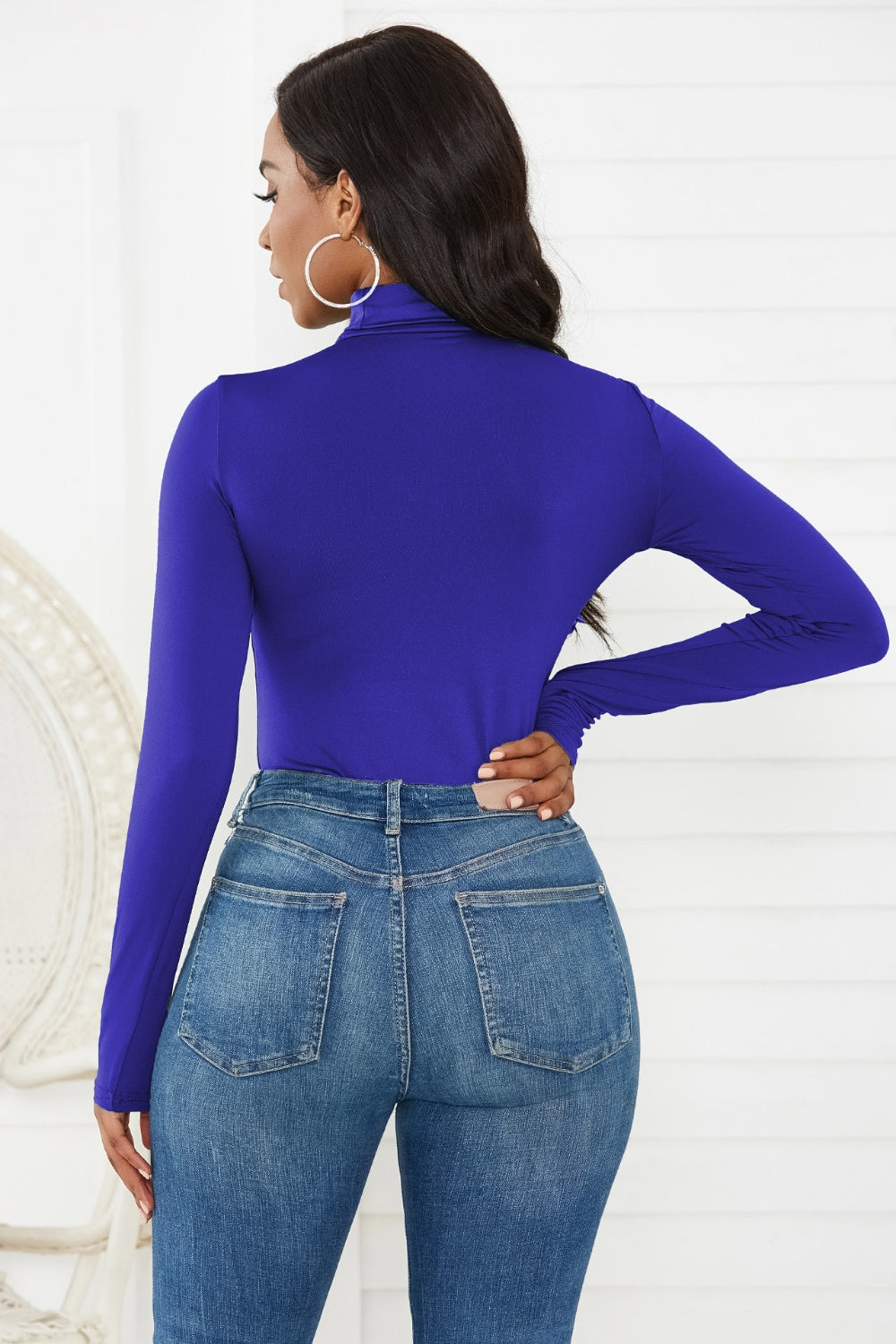 Dark Slate Blue Turtleneck Long Sleeve Bodysuit Trends