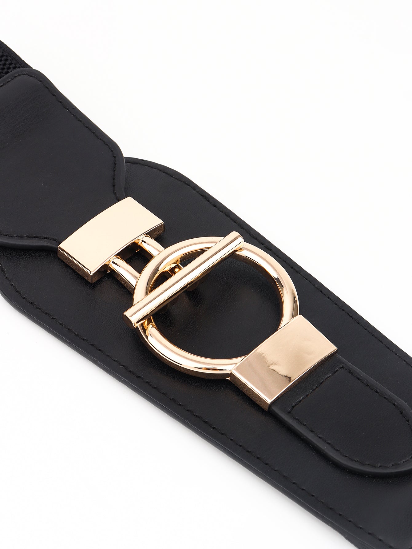 Dark Slate Gray PU Elastic Wide Belt with Alloy Buckle Trends