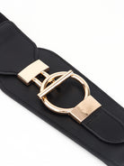 Dark Slate Gray PU Elastic Wide Belt with Alloy Buckle Trends