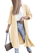 Light Gray Slit Open Front Roll-Tab Sleeve Trench Coat Coats & Jackets