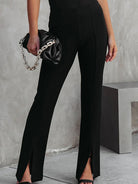 Dark Gray Front Slit Flare Leg Pants