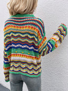 Gray Rainbow Stripe Openwork Flare Sleeve Knit Top