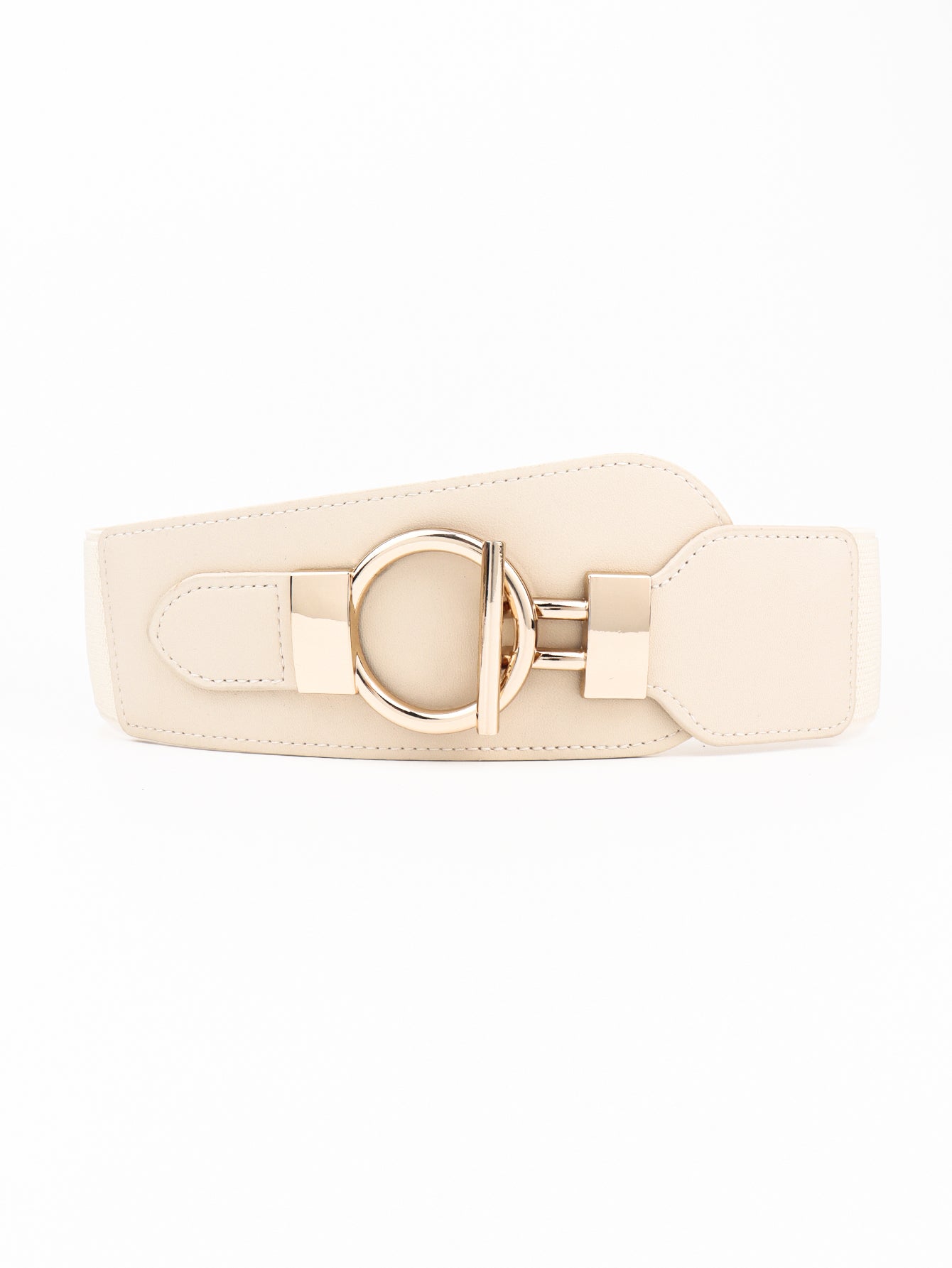 Antique White PU Elastic Wide Belt with Alloy Buckle Trends