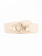 Antique White PU Elastic Wide Belt with Alloy Buckle Trends