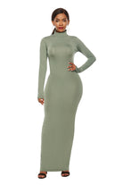 Light Slate Gray Mock Neck Long Sleeve Maxi Slim Dress Trends