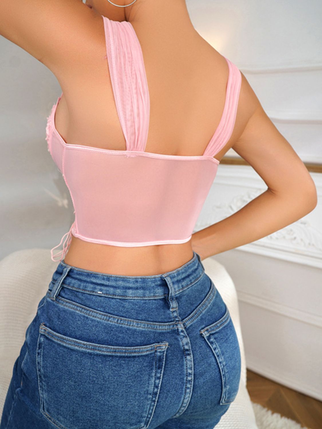 Tan Not Over You Lace Up Hem Detail Sweetheart Neck Cropped Tank Crop Tops