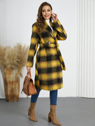 Light Gray Plaid Tie Waist Long Sleeve Coat Coats & Jackets