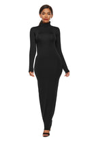 Black Mock Neck Long Sleeve Maxi Slim Dress Trends