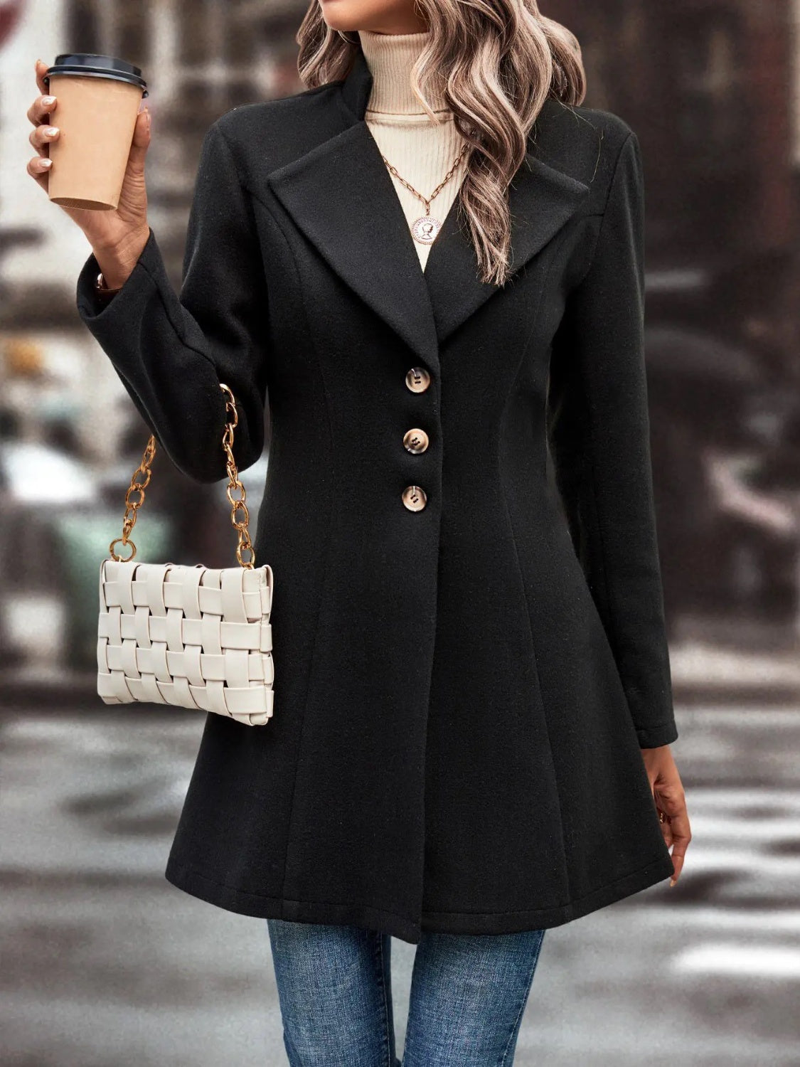 Gray Collared Neck Long Sleeve Longline Coat Coats & Jackets