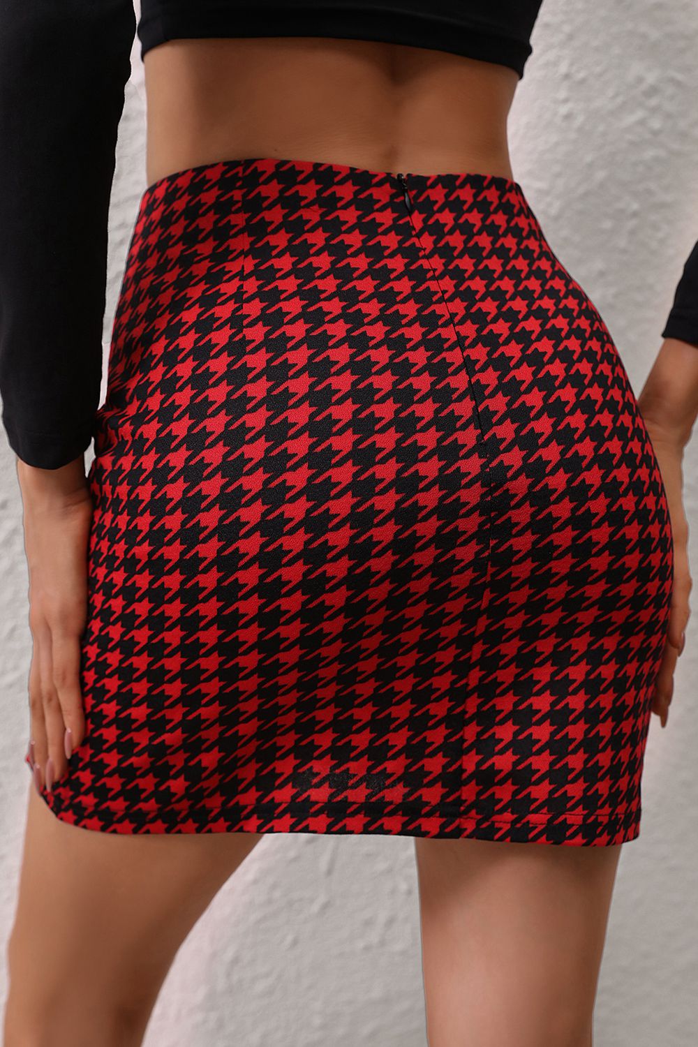 Black Honey Houndstooth Slit Mini Skirt Trends