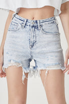 Gray RISEN Raw Hem Distressed High Rise Denim Shorts Denim