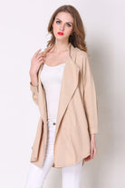 Light Gray Full Size Open Front Longline Trench Coat Coats & Jackets