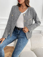 Light Gray Perfee Plaid Long Sleeve Outerwear Coats & Jackets