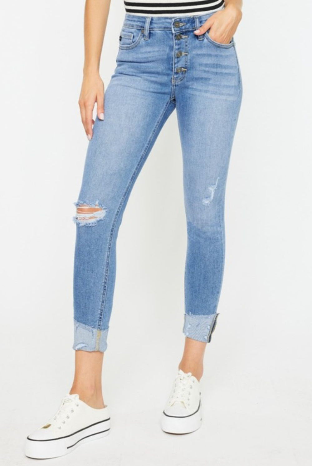 Lavender Kancan Distressed Cat's Whiskers Button Fly Jeans Denim