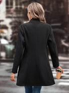 Dark Slate Gray Collared Neck Long Sleeve Longline Coat Coats & Jackets