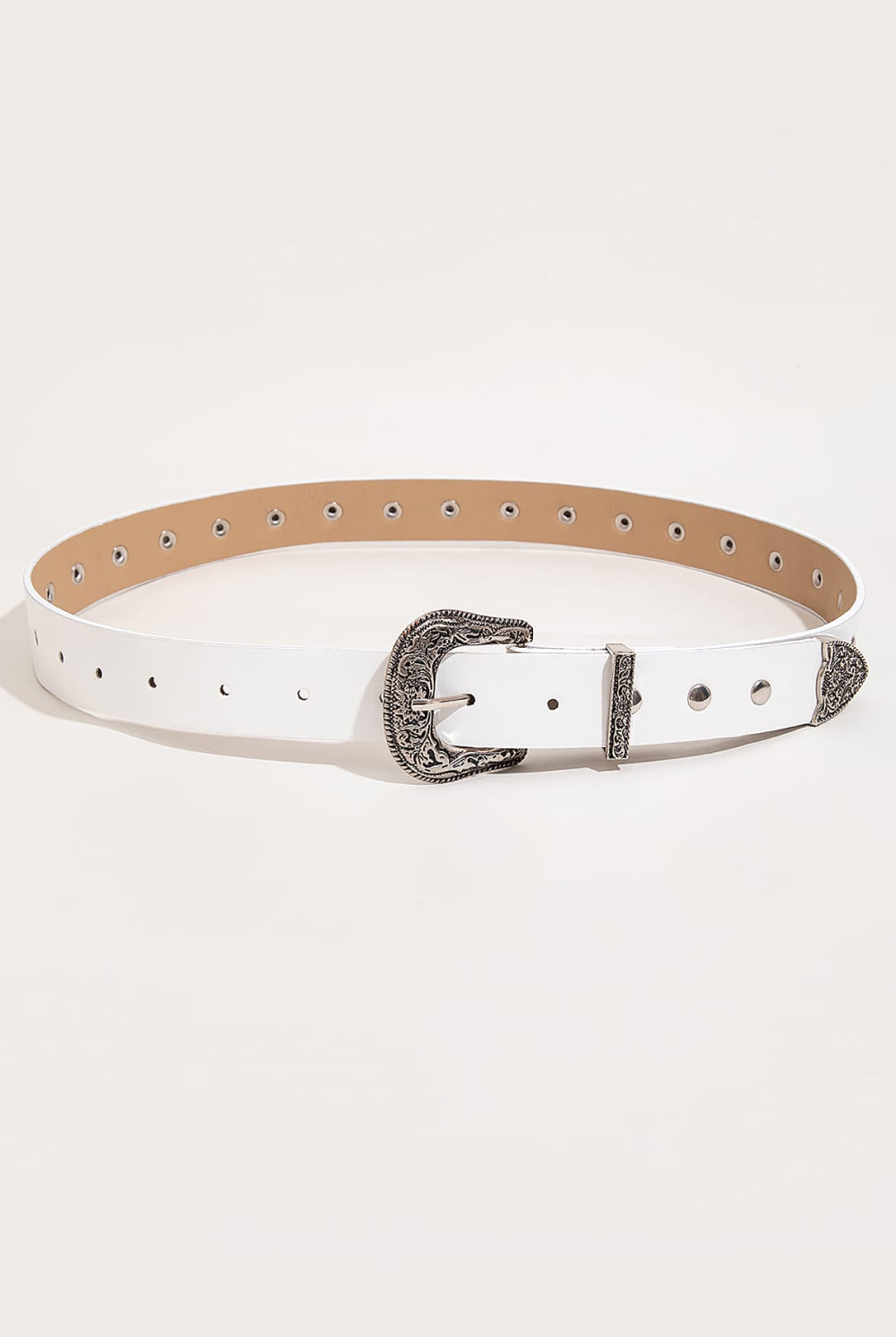 Beige PU Leather Studded Belt