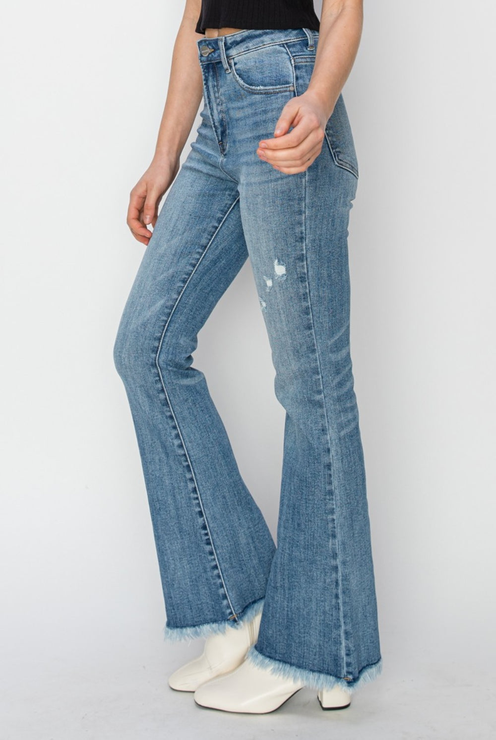 Dim Gray RISEN High Rise Frayed Hem Bootcut Jeans Denim