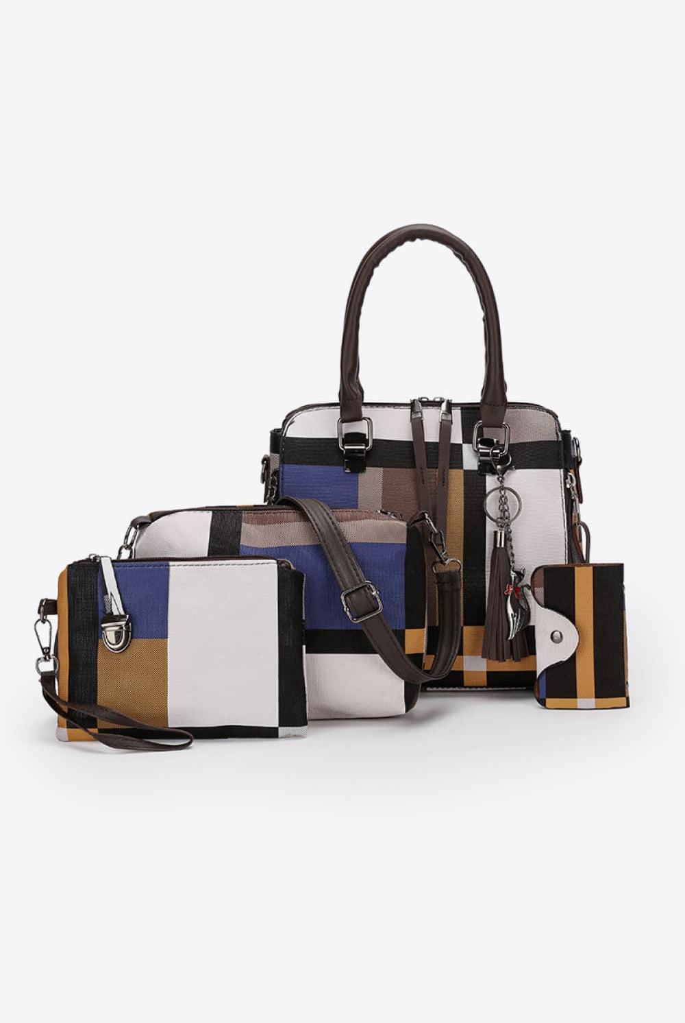 White Smoke 4-Piece Color Block PU Leather Bag Set Handbags