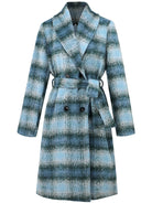 Slate Gray Plaid Tie Waist Long Sleeve Coat Coats & Jackets