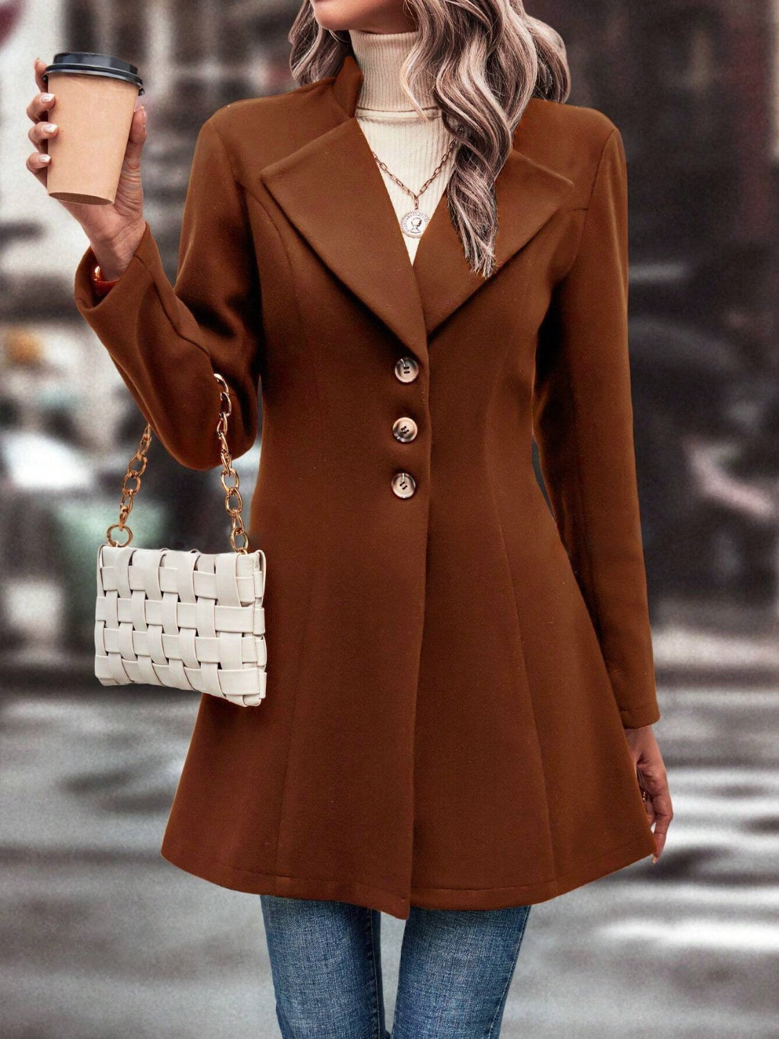 Dark Olive Green Collared Neck Long Sleeve Longline Coat Coats & Jackets