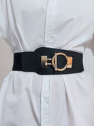 Light Gray PU Elastic Wide Belt with Alloy Buckle Trends