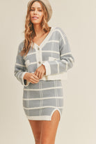 Light Gray MABLE Plaid Button Down Sweater Cardigan and Mini Skirt Set Trends