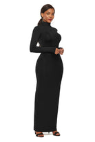 Black Mock Neck Long Sleeve Maxi Slim Dress Trends