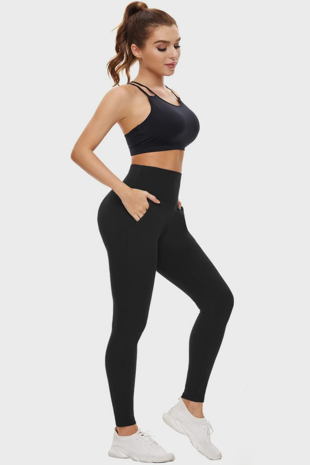 Beige Pocketed High Waist Active Leggings Trends