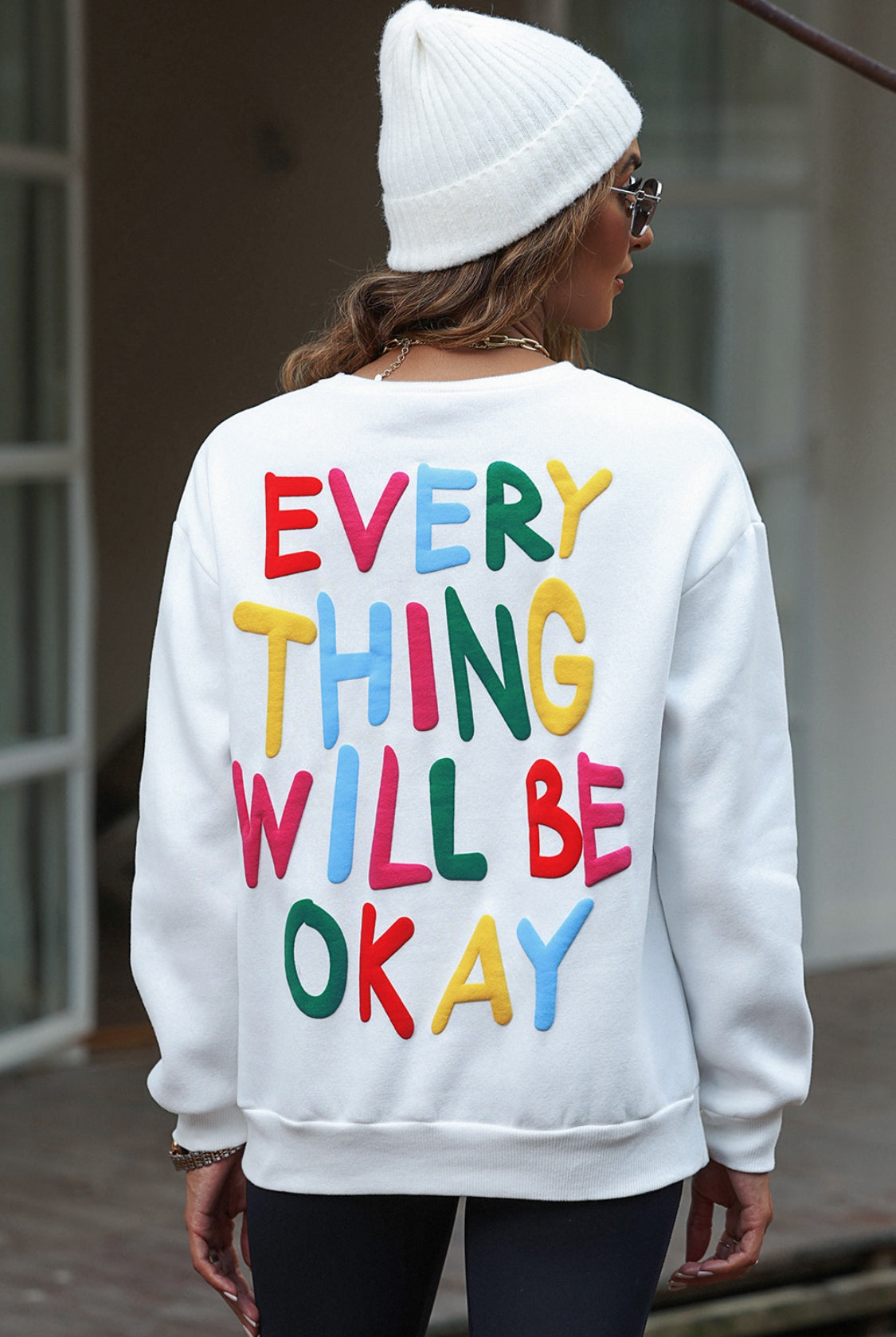 Dark Slate Gray EVERY THING WILL BE OKAY Colorful Letters Sweatshirt