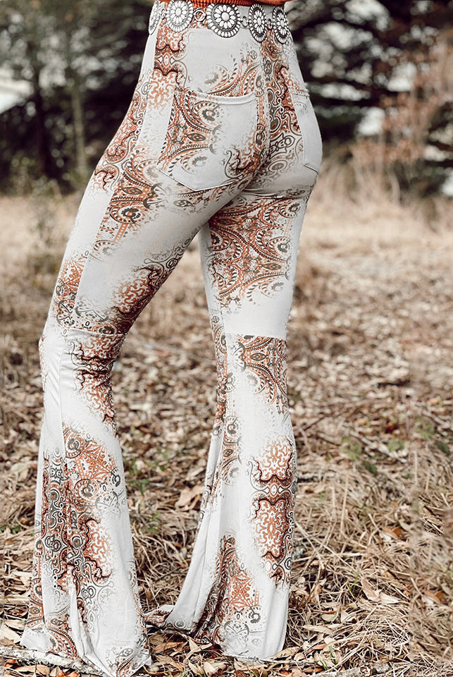 Rosy Brown Printed Bodyline Flare Pants