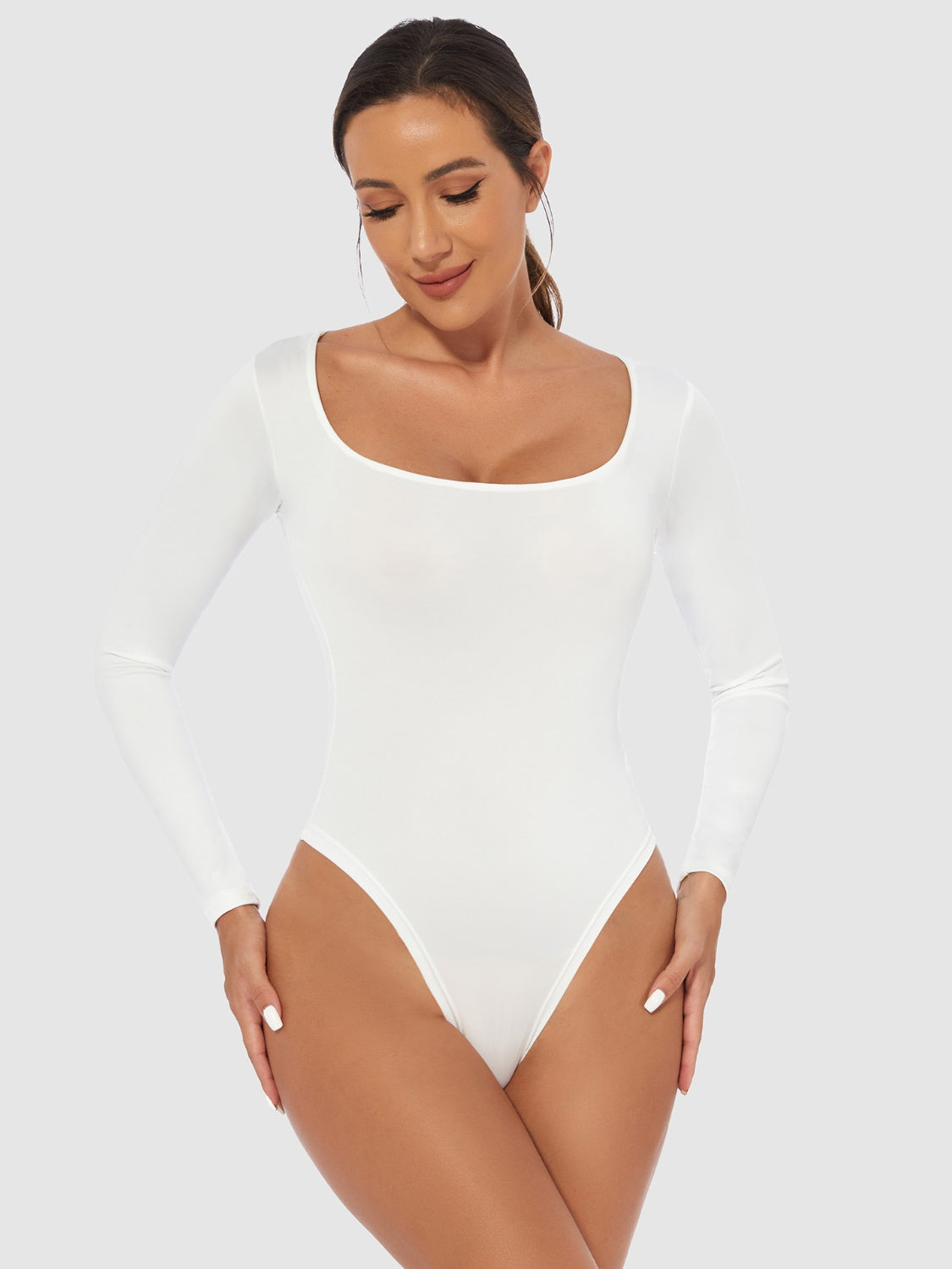 Lavender Full Size Scoop Neck Long Sleeve Bodysuit Trends