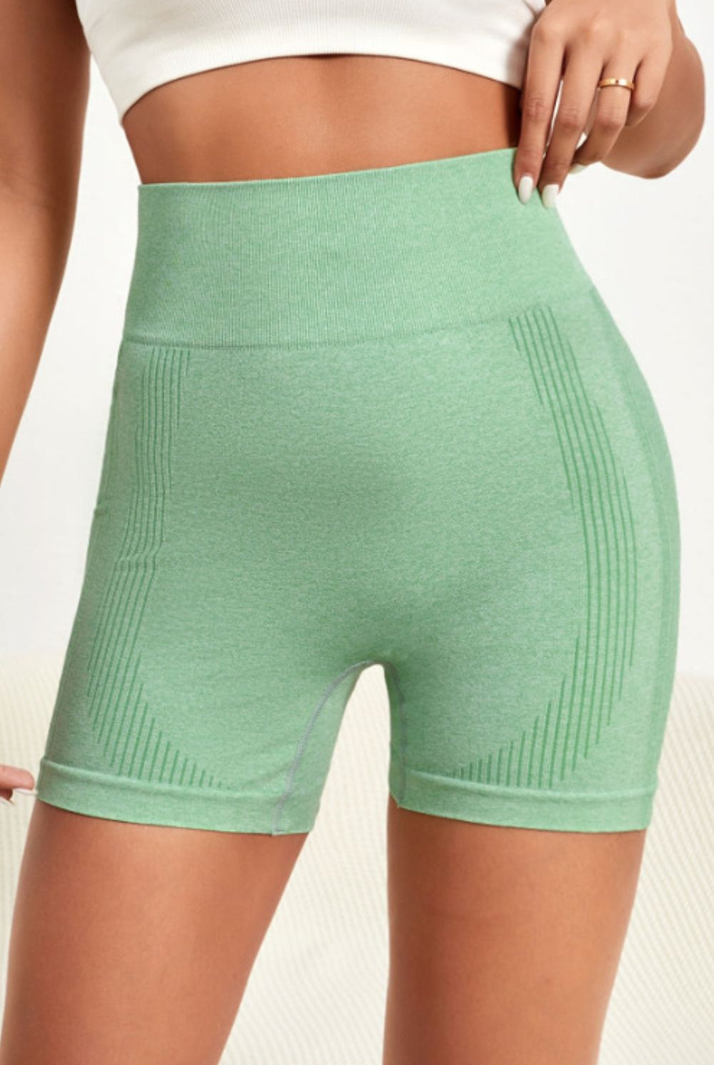 Dark Sea Green Wide Waistband Slim Fit Active Shorts