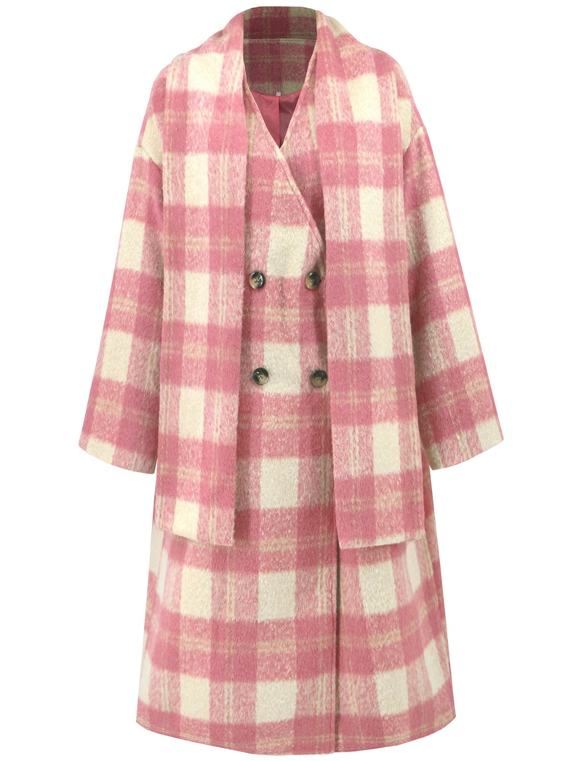 Tan Plaid Button Up Long Sleeve Coat Coats & Jackets