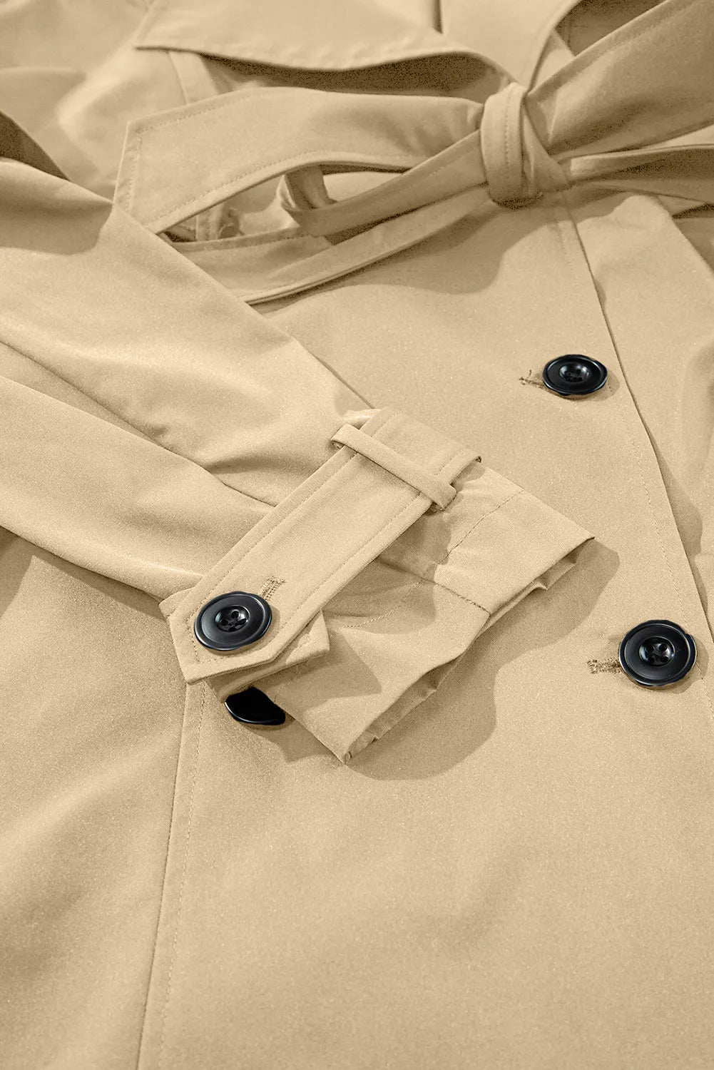 Tan Collared Neck Tie Waist Buttoned Long Sleeve Trench Coat Coats & Jackets