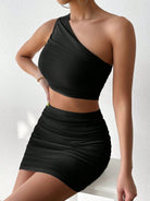 Black Ruched Single Shoulder Top and Skirt Set Trends