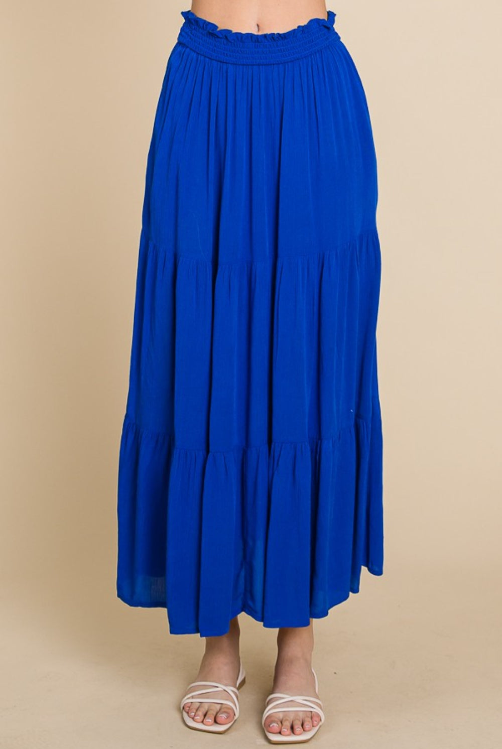 Midnight Blue Beach Walk Full Size Frill Ruched Midi Skirt Maxi Skirt