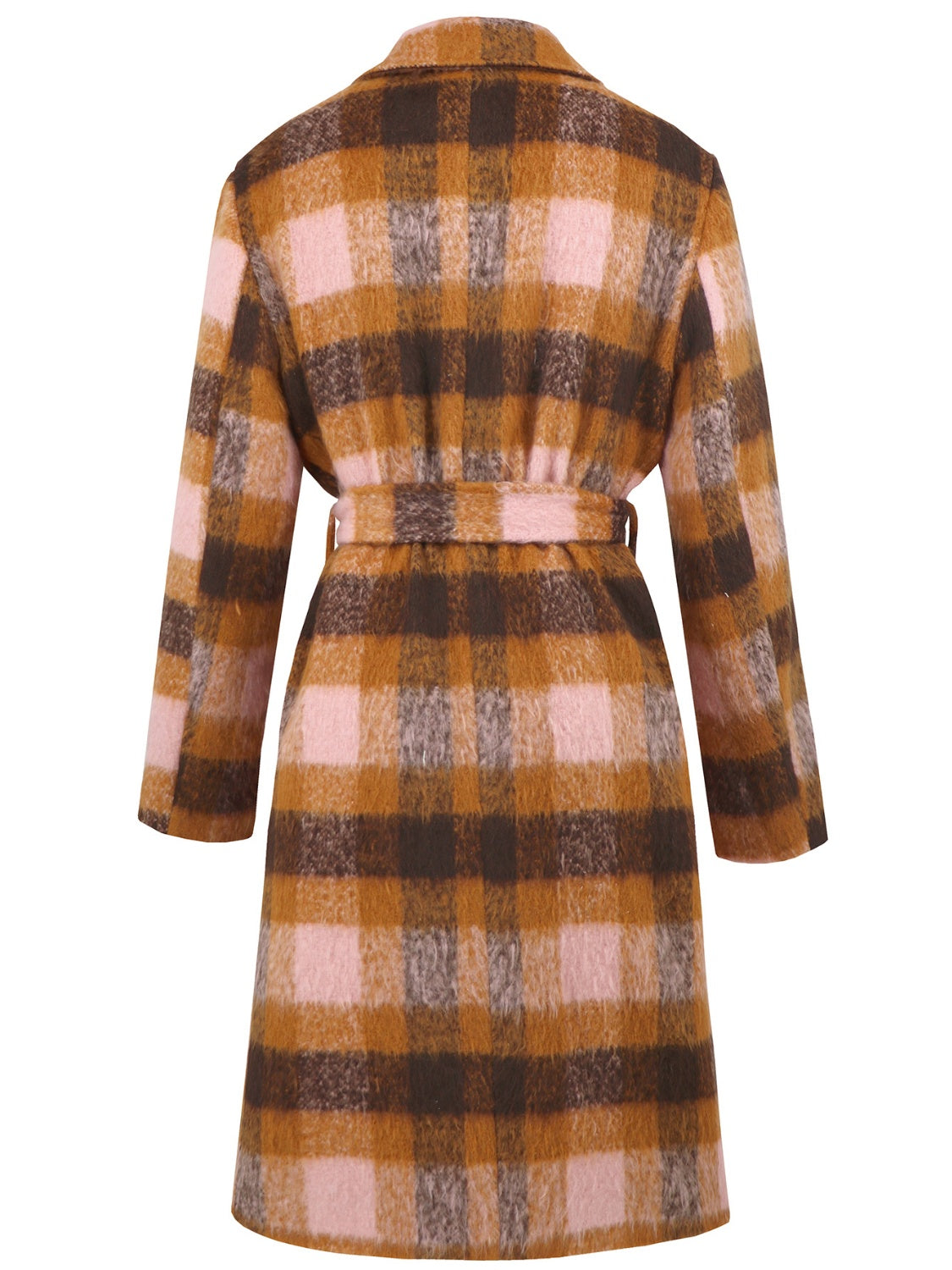 Sienna Tied Plaid Collared Neck Coat Coats & Jackets